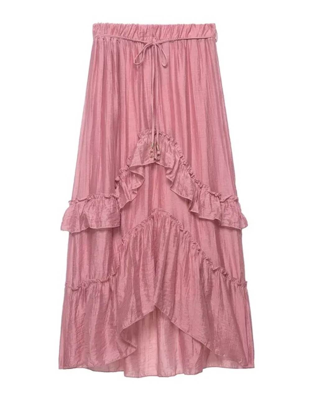 Zara Dusty Rose Tiered High-Low Ruffle Skirt